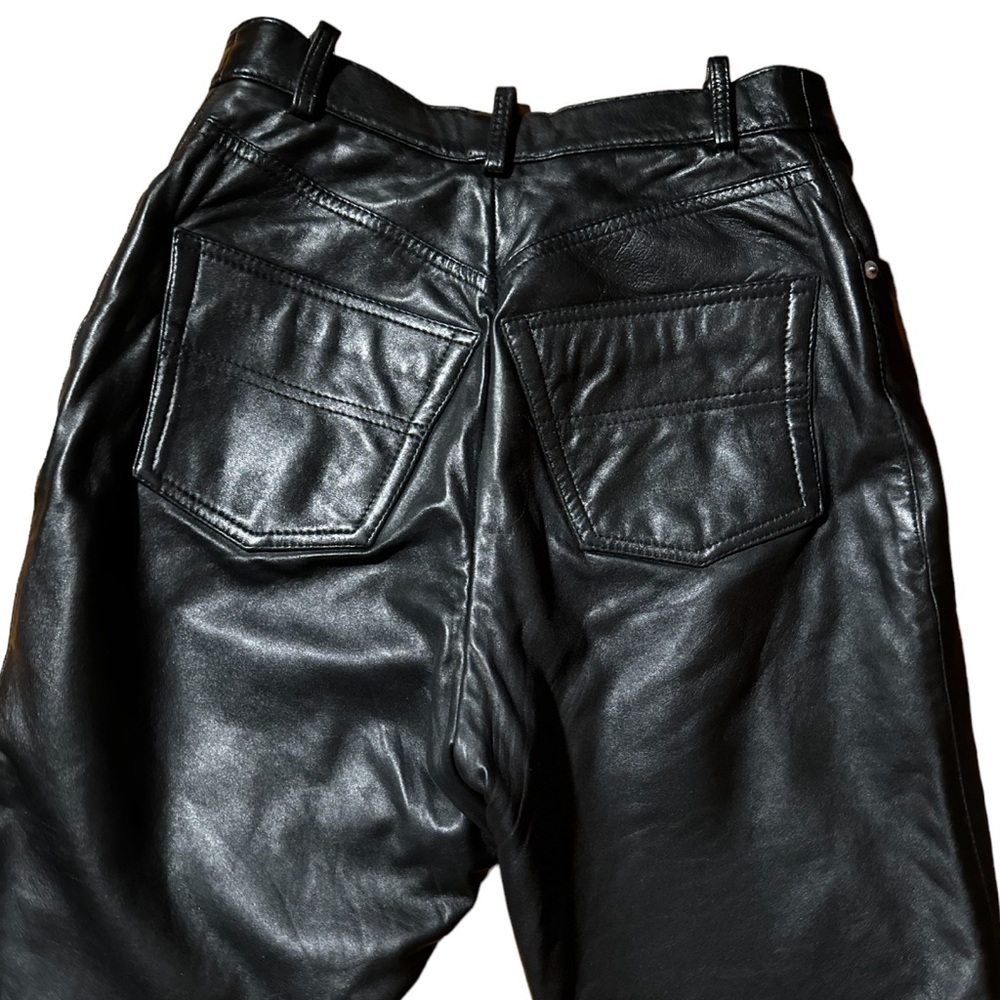 2X HP. CLUB MONACO Genuine Leather Vintage Black Zip Fly Pants - Picture 3 of 6
